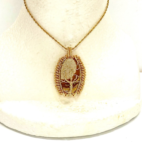 HANDMADE Picture Jasper Hand Wrapped Tree Statement Necklace, Artisan Gift Her - Picture 9 of 10